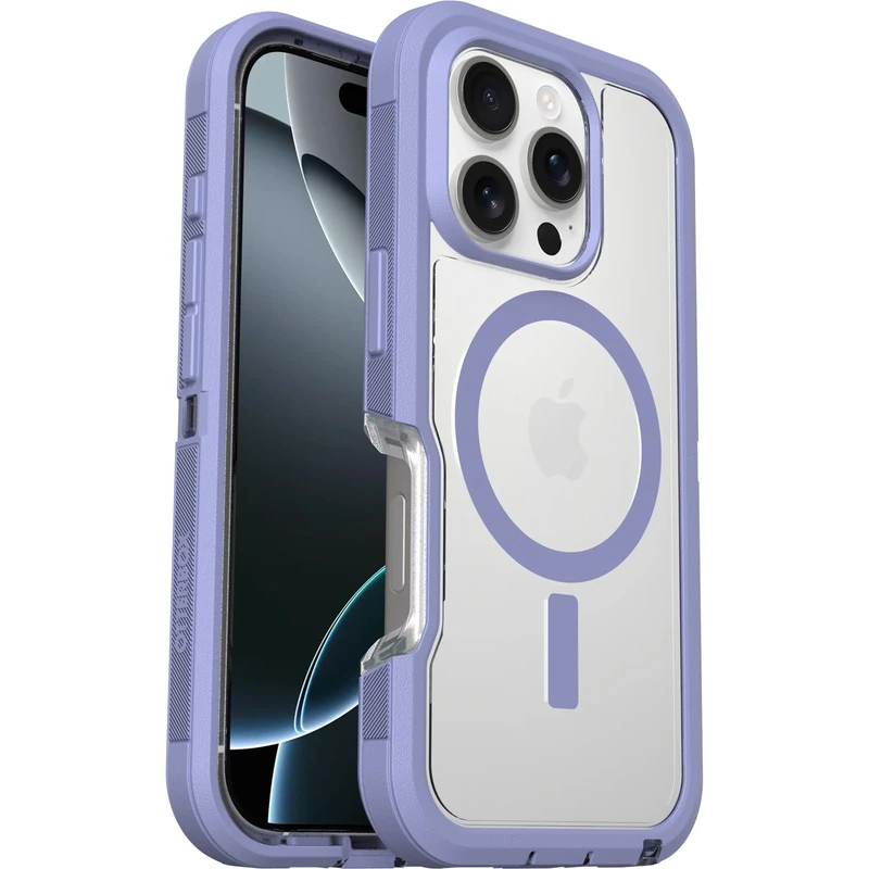 OtterBox Defender Series XT MagSafe Case for iPhone 16 Pro, Shockproof, Drop proof, Ultra-Rugged, Protective Case, 7x Tested to Military Standard, Clear/Purple