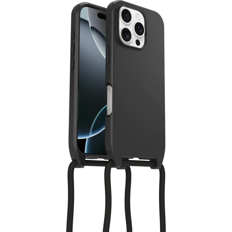 OtterBox React Series Lanyard MagSafe Case for iPhone 16 Pro, Ultra-Slim, Protective Case with Adjustable and Detachable Lanyard Strap, Tested to Military Standard, Black, Non-Retail Packaging