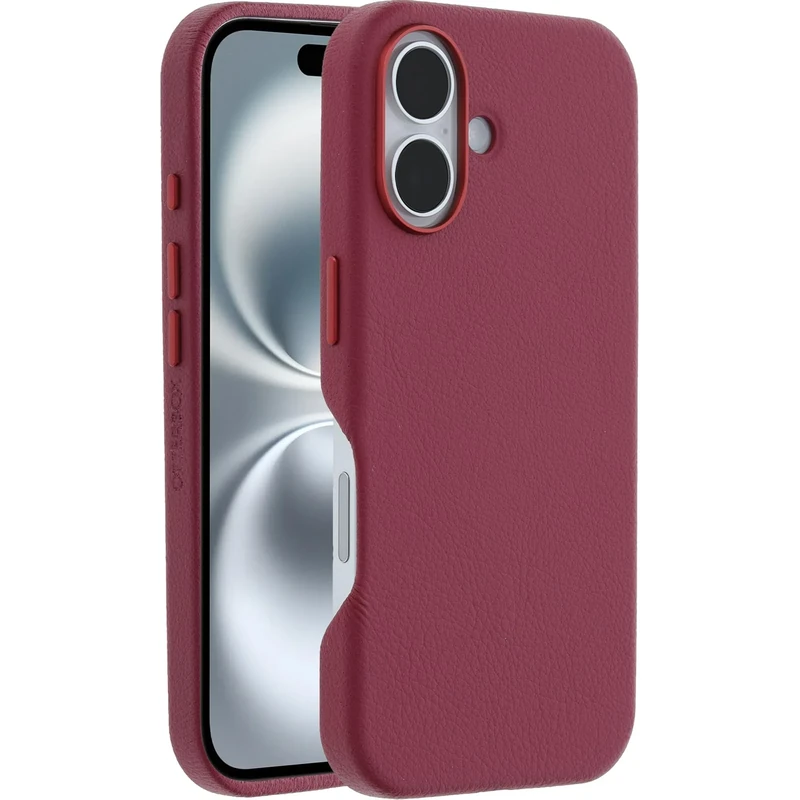 OtterBox Symmetry Series Cactus Leather MagSafe Case for iPhone 16, Shockproof, Drop proof, Protective Thin Case, 3x Tested to Military Standard, Red