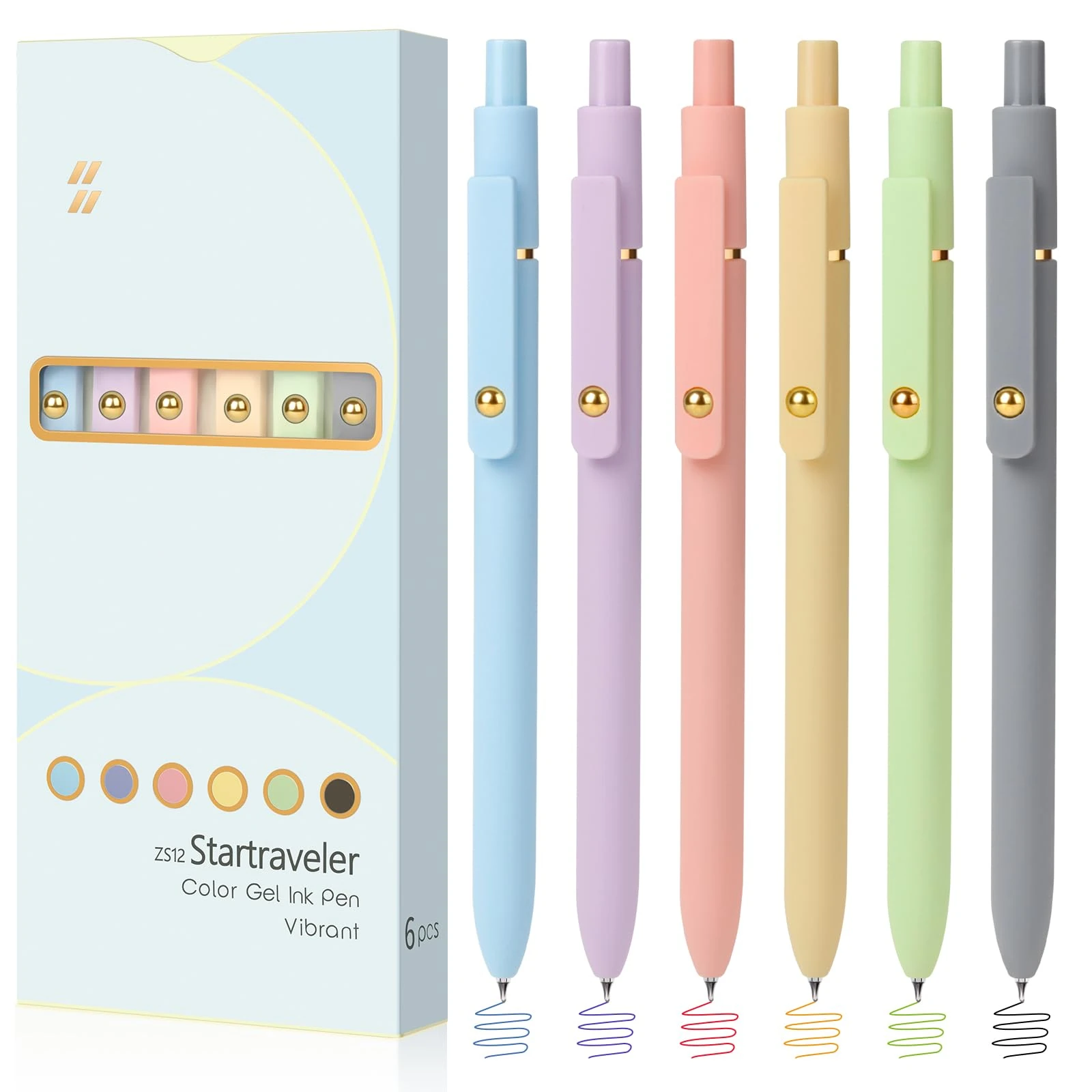 FIOVER Colored Pens, 6 Pack Colorful Gel Pens, Medium Point 0.7mm, Smooth Writing Pens Multicolor for Journaling, Drawing, Doodling, and Note Taking