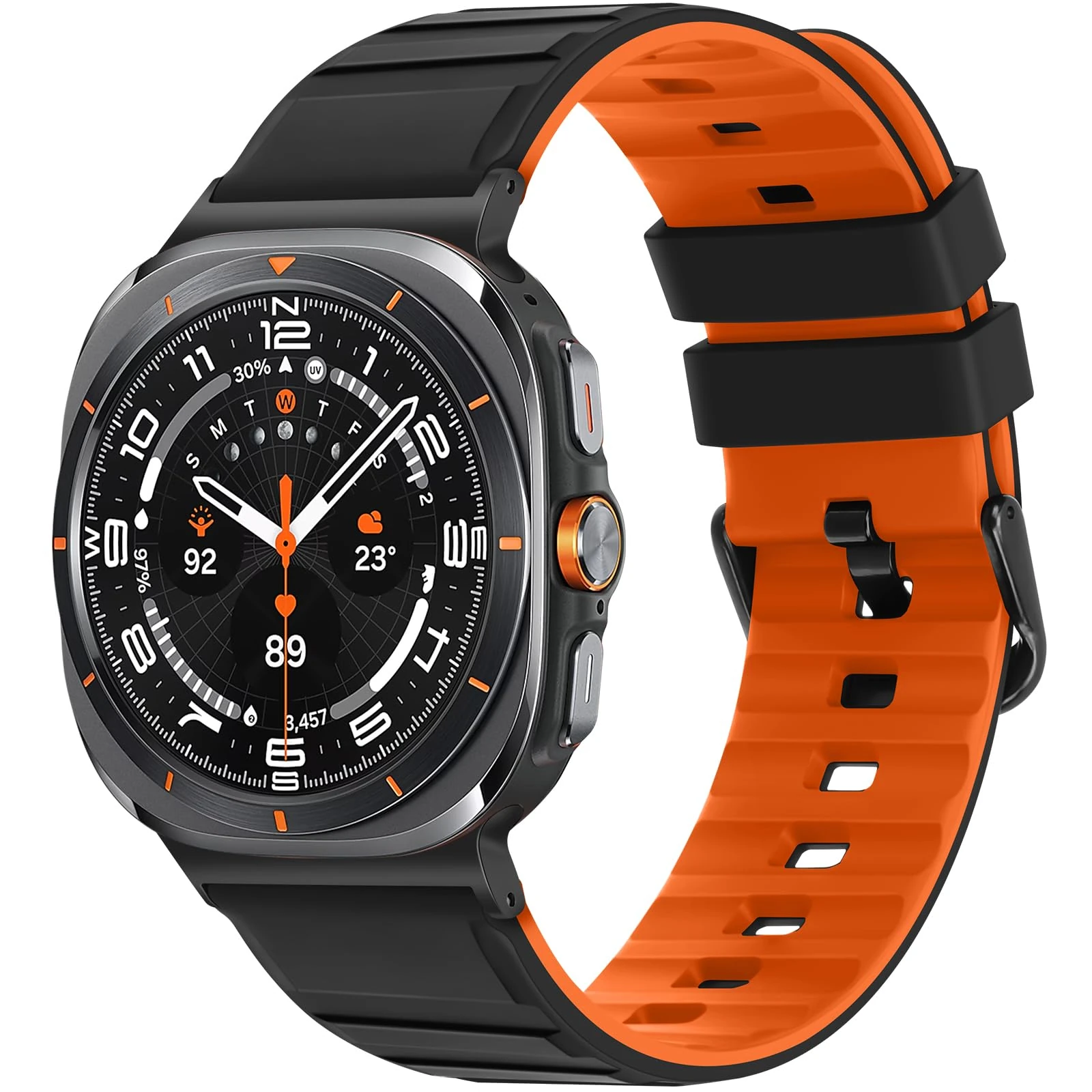 Tasikar No Gap Bands Compatible with Samsung Galaxy Watch Ultra 47mm(2025/2024) Soft Silicone Sport Strap for Galaxy Watch Ultra 47mm(2025/2024) Women Men, Black Orange