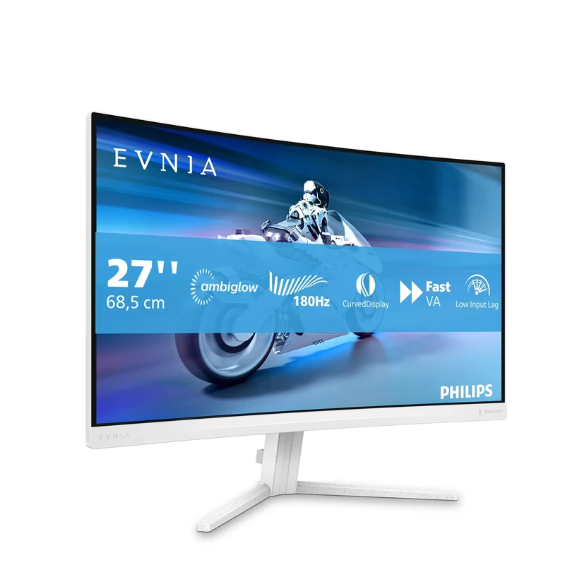 Philips Evnia 27M2C5201L - 27 inch FHD Curved Gaming Monitor, 180 Hz, 1 ms GtG, FreeSync Prem. (1920x1080, 2x HDMI 2.0, 1x DP 1.4) white