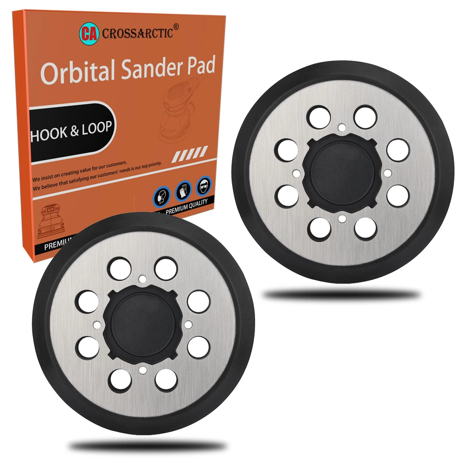 Crossarctic Sander Pad for Dewalt, 2 Pack 5" 8 Hole Hook and Loop Orbital Sander Metal Pad Replacement for DeWalt DWE6421 6421K DWE6423 6423K DCW210B DWE64233 & N329079