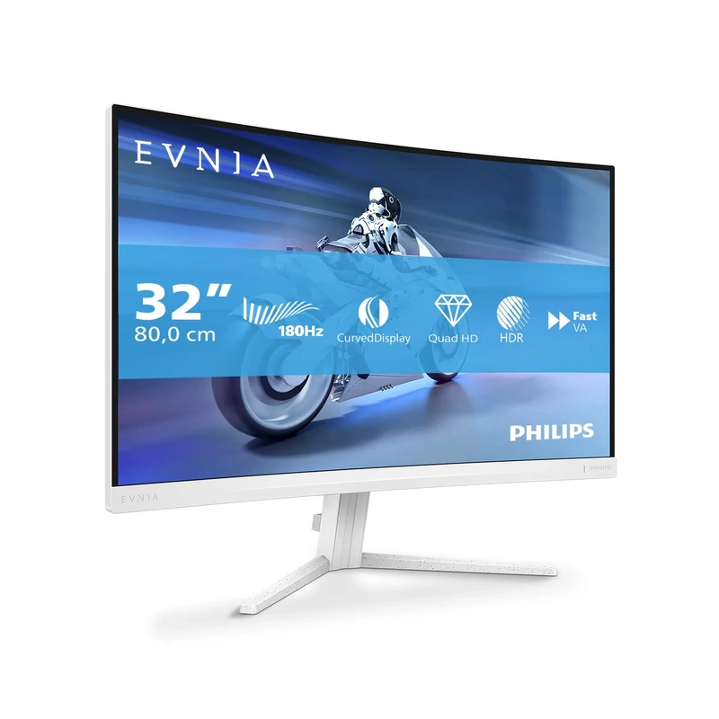 Philips Evnia 32M2C5501-32 inch QHD Curved Gaming Monitor, 180 Hz, 1 ms GtG, FreeSync Premium (2560x1440, 2x HDMI 2.0, 1x DisplayPort1.4) white
