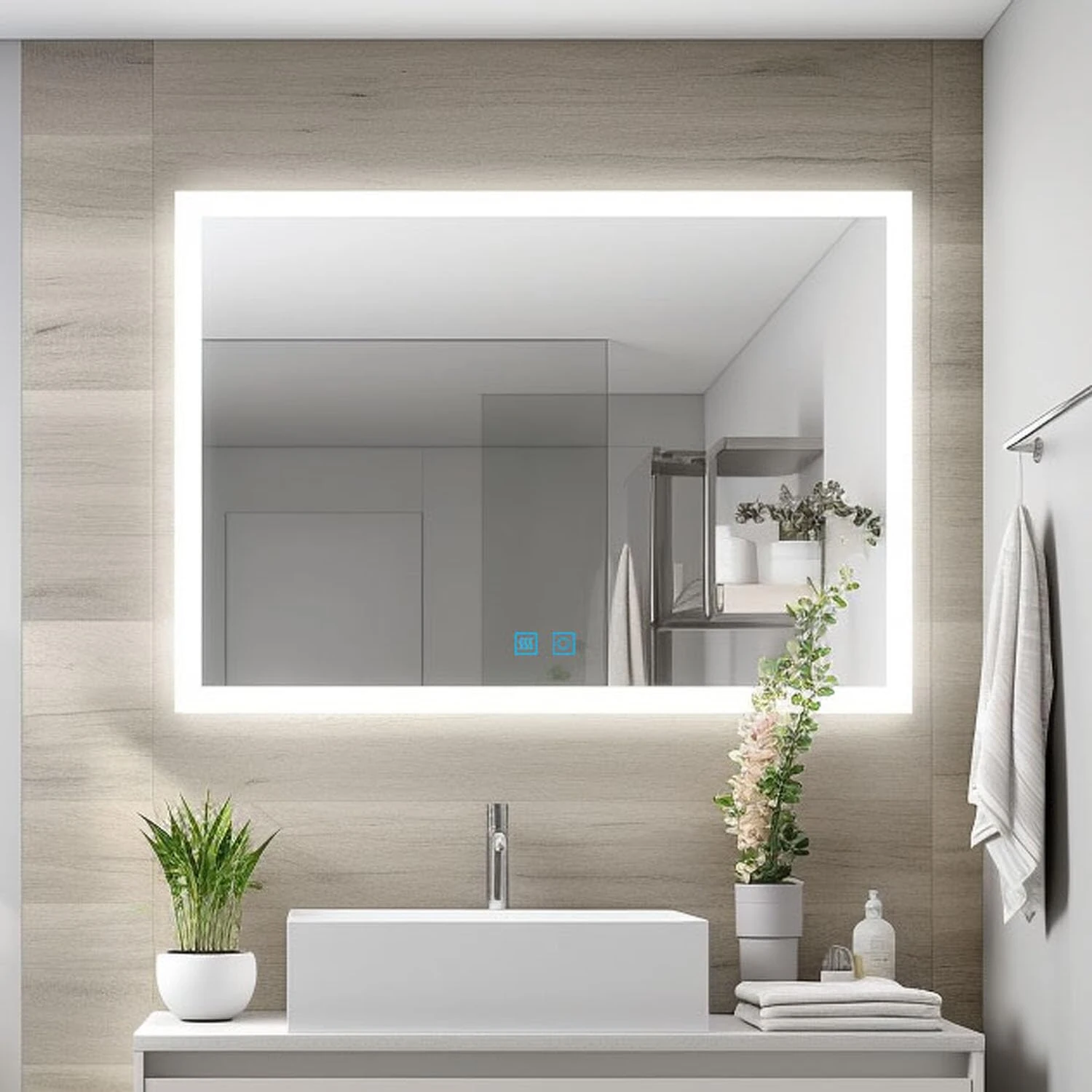 Finmrys Bathroom Mirror with LED Lights, 1000 x 600 mm Demister Dimmable 3 Colour Light Memory Function Illuminated Bathroom Mirror Horizontal/Vertical (39.37x23.62 Inch)