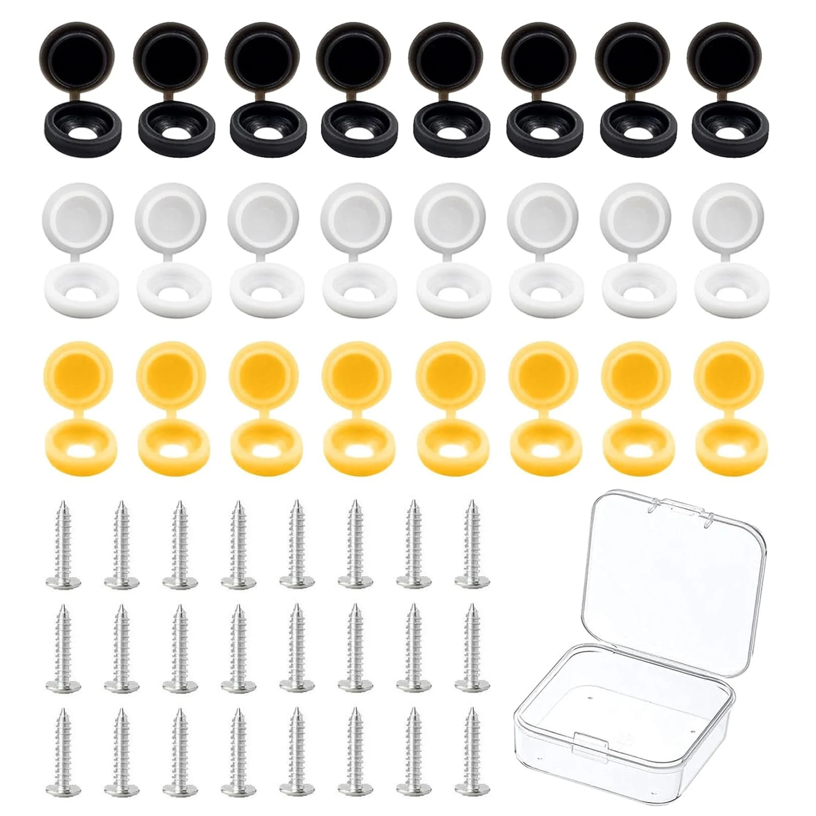 48 Pcs 304 Stainless Steel car number plate screws and caps, License Plate Screw Caps Car License Plate Fixing Devices,number plate screws and caps,Black, White and Yellow (8 Each Color)