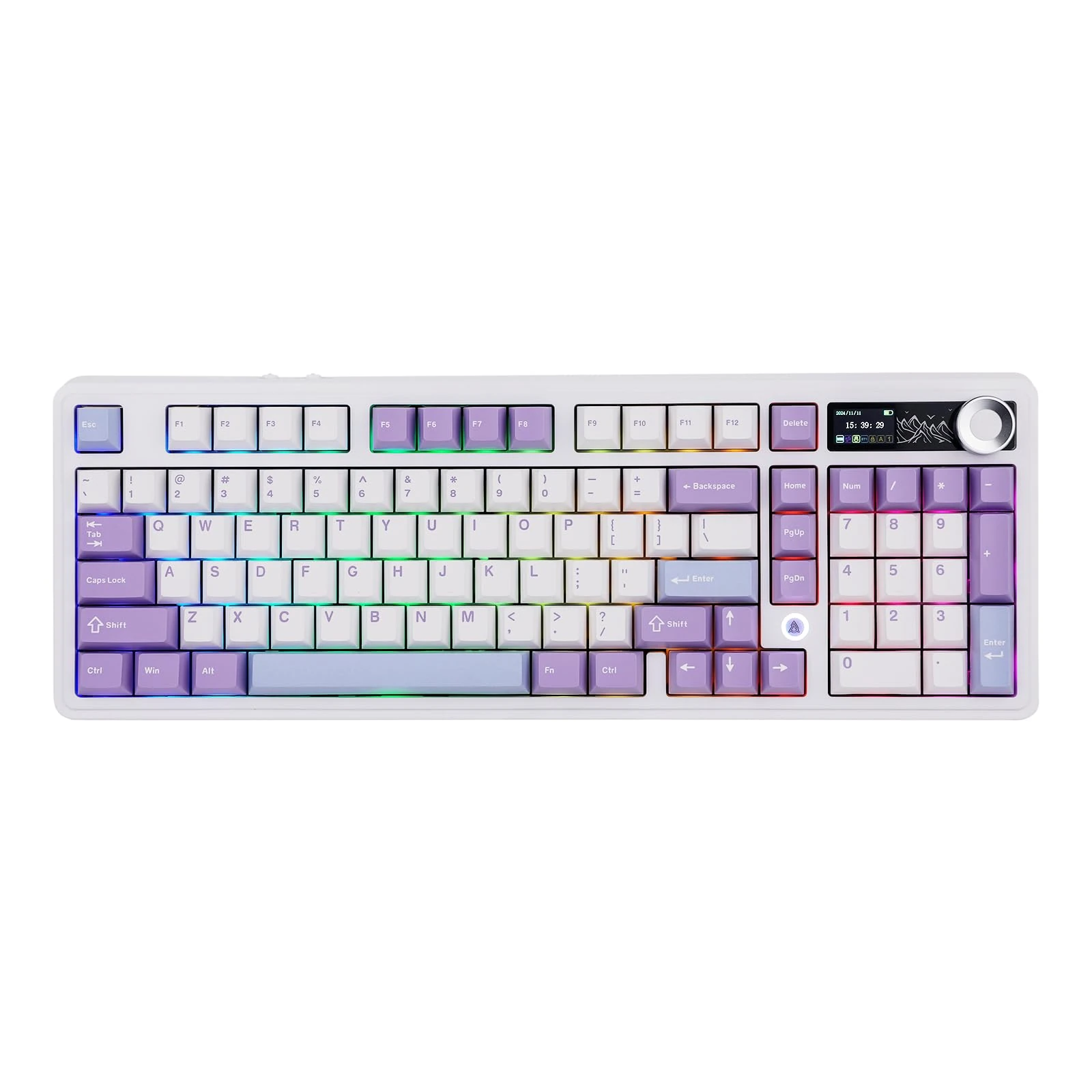 MechLands AK980 98% Mechanical Keyboard, BT5.0/USB-C/2.4GHz Wireless Gaming Keyboard, Hot Swappable Creamy Custom Keyboard with 1.14" TFT Screen, Knob, RGB for Win/Mac, QWERTY (White, Gift V2 Switch)