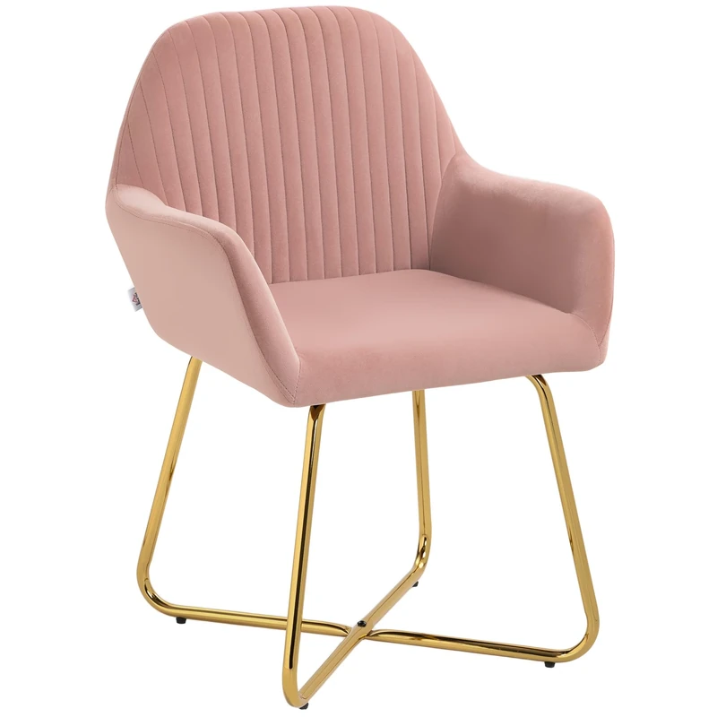 HOMCOM Modern Accent Chair, Velvet-Touch Fabric Upholstered Armchair with Metal Base for Living Room, Bedroom and Dinning Room, Pink