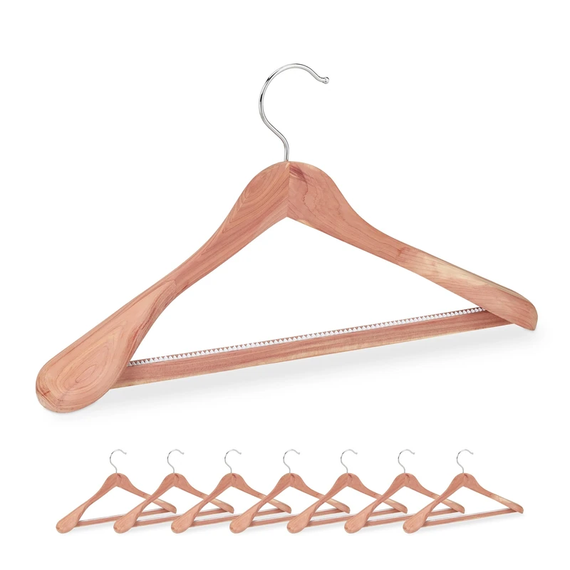 Relaxdays Set of 8 Cedarwood Suit Hangers, Mothproofing, Non-Slip & Sturdy, Trouser Bar, Wide Shoulders, Wooden, Natural, Wood, 24 x 45.5 x 5.5 cm