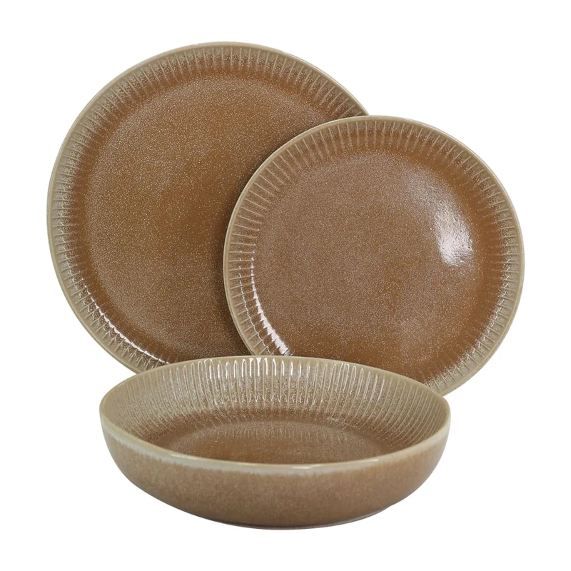 WeHome - 6-Person Dinner Set, 18-Piece Dinner Set, Coloured Ceramic Plates Erika Model, Modern Plates 3 Sizes, Dishwasher Safe, Microwave Compatible (Brown) - Image 1