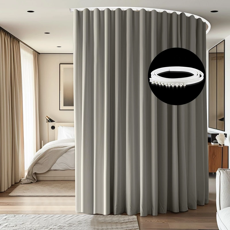 cbsroro Room Divider Ceiling Mounted Curtain Track Sets Extra Wide Blackout Curtain Flexible Rails for Bedroom Privacy Divider Separator 1 Panel Light Grey Curtain and