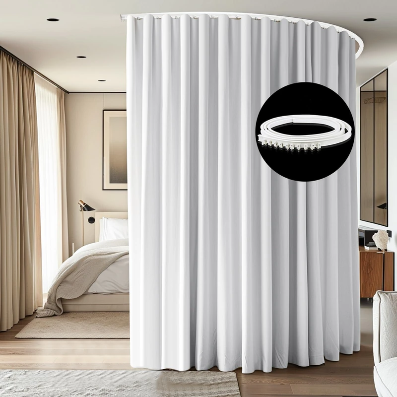 cbsroro Room Divider Ceiling Mounted Curtains Track Sets Extra Wide Blackout Curtain Flexible Tracks for Bedroom Privacy Partition Separator, 1 Panel White Drape and White Rail, W12.5 x H7ft