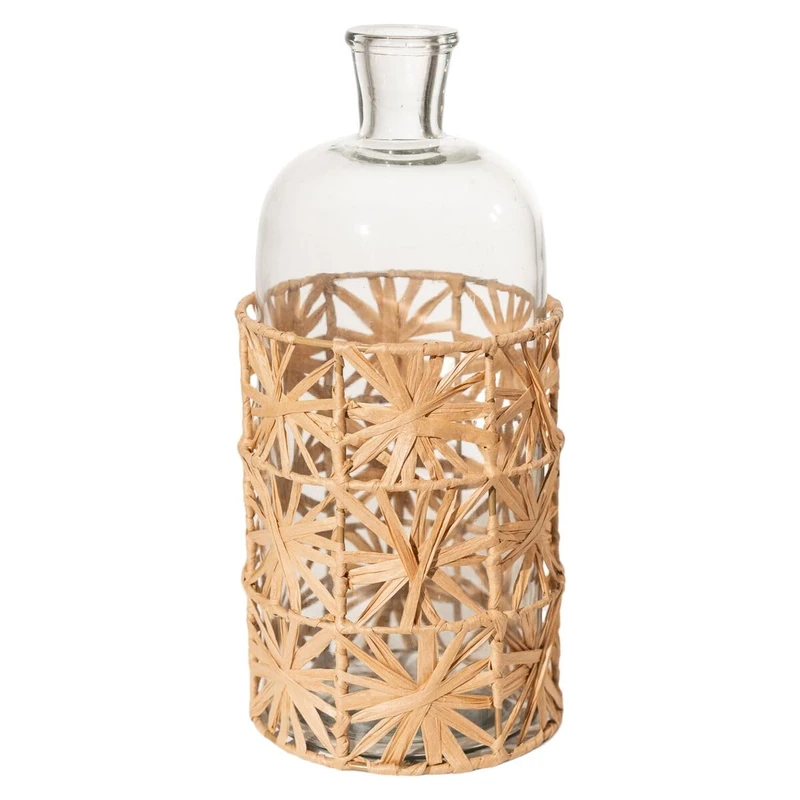 Romimex Bottle Brown Transparent Raffia Glass 15 x 33 x 15 cm - Image 1
