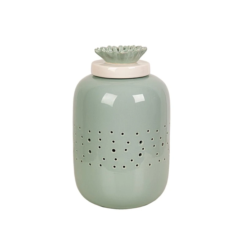 Romimex Green Ceramic Pot 17 x 29 x 17 cm with Lid