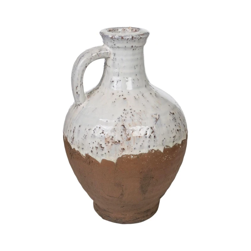 Romimex White Terracotta Rustic Vase 20 x 30 x 20 cm with Handle