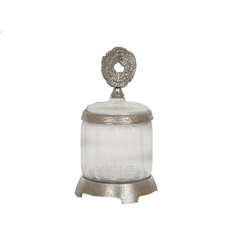 Romimex Pot Silver Metal Glass 17 x 26 x 17 cm