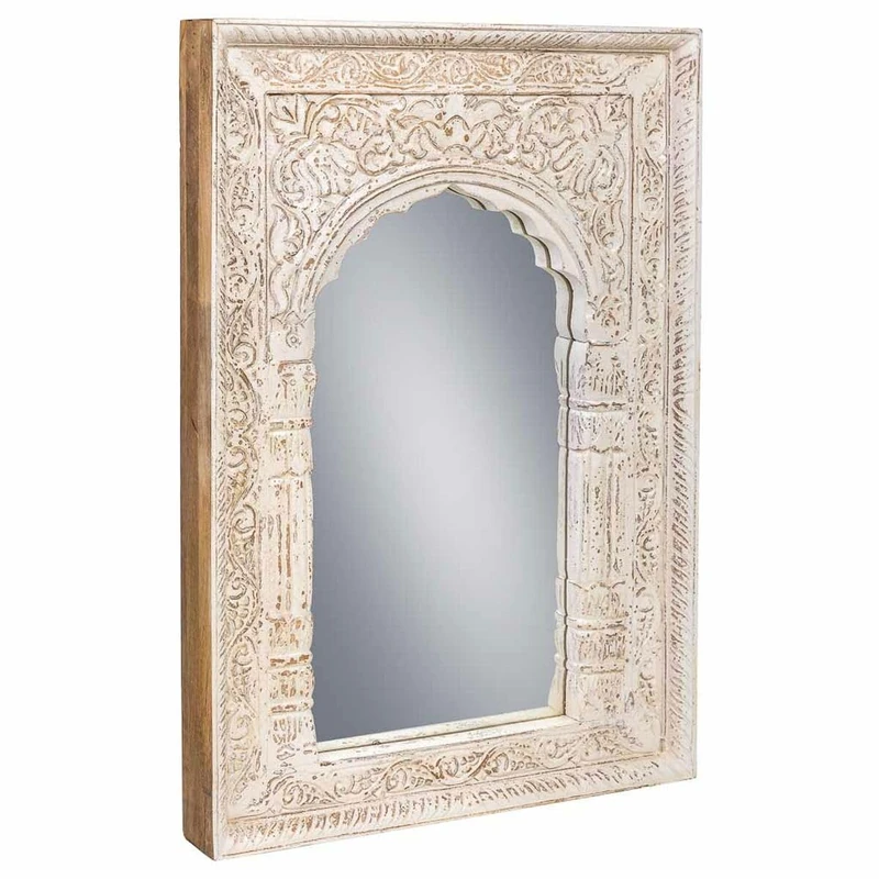 Alexandra House Living Cream Mango Wood Wall Mirror 6 x 60 x 87 cm