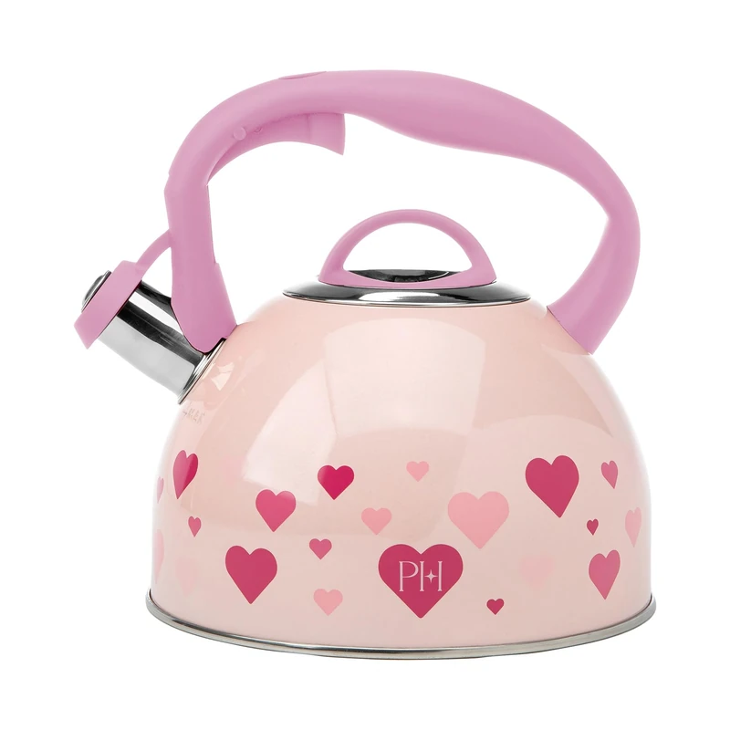 Paris Hilton Stainless Steel Heart Teapot 2L Cool Touch Handle & Whistle Pourer, Stove or Hob Tea Pot, Perfect for Everyday Use, Elegant & Safe Serving, Quick Heating, 24x21.5cm, Pink