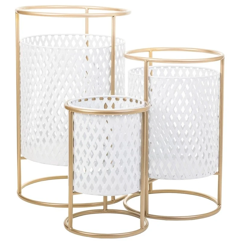 Alexandra House Living Plant Pots Set White Metal Iron 30 x 155 x 38 cm 3 Pieces