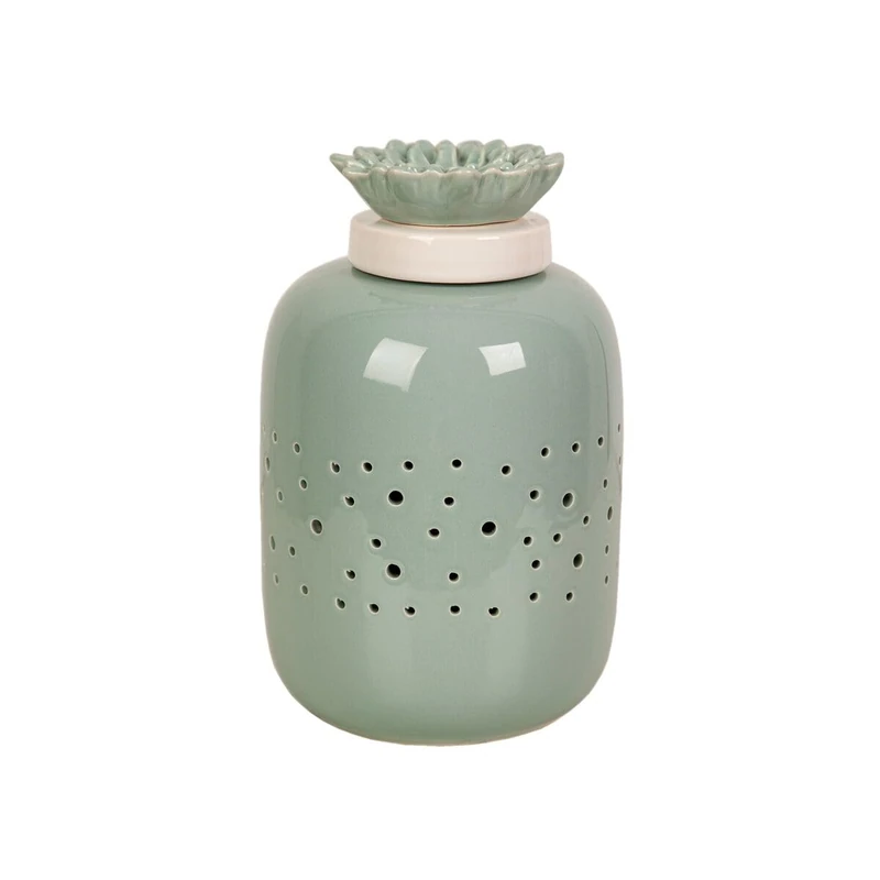 Romimex Green Ceramic Pot 15 x 24 x 15 cm with Lid