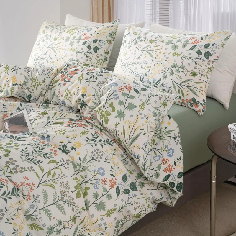 MKXI Garden Floral Comforter Set White Full Size for College Floral Bedding Comforter Set Coquette Cottagecore Aesthetic Cute Flowers Pattern Comforter for Women Teen Girls