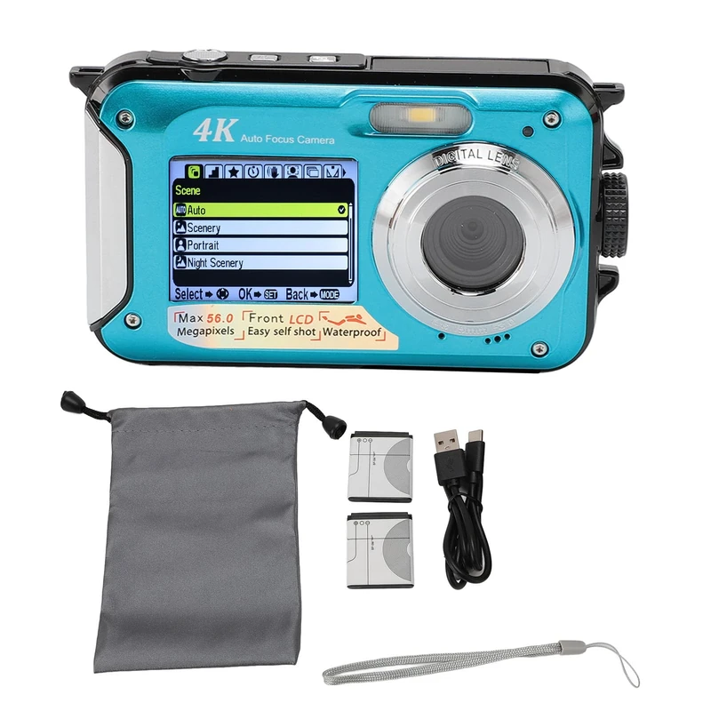 4K Underwear Camera 56MP Focus Camera 10ft 16X Digital Zoom Auto Focus 64G Memory Card HD Underwear Camera (Blue)