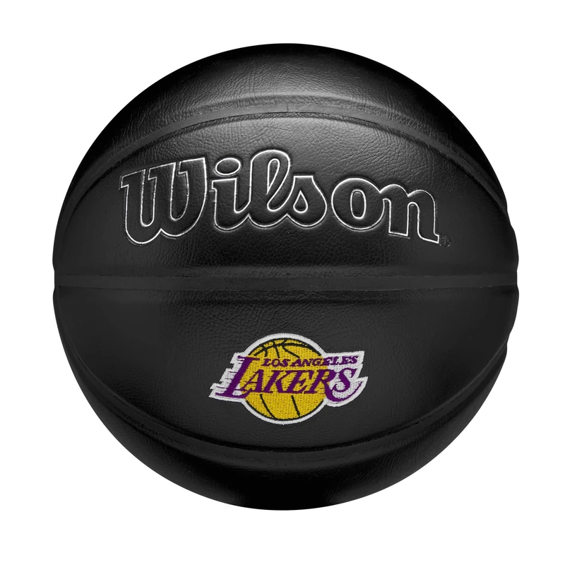 Wilson NBA Team Premiere Basketball, Featuring a Dynamic Depth Design With Textured Snakeskin, and Embroidered Team Patch, Team: Los Angeles Lakers, Colour: Black, Size: 7