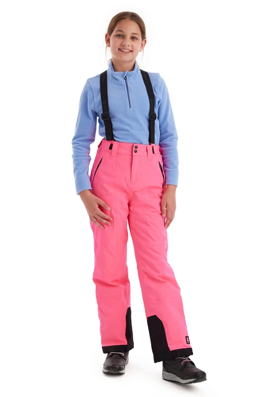 Killtec Girls' Ski Trousers with Removable Bib and Edge Protection, Girls Ski Trousers 242, Neon Pink, 128, 43402-000