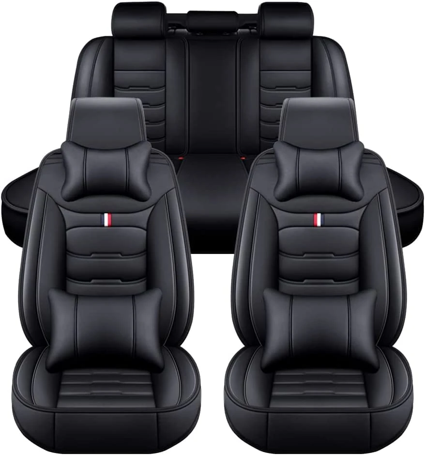 VALKEM Car Seat Cover for Alfa Romeo Giulia Type 952 2016-2024, 5 Seats Leather Waterproof Breathable Full Set Front Rear Seat Protectors, Auto Interior Accessories,A Black