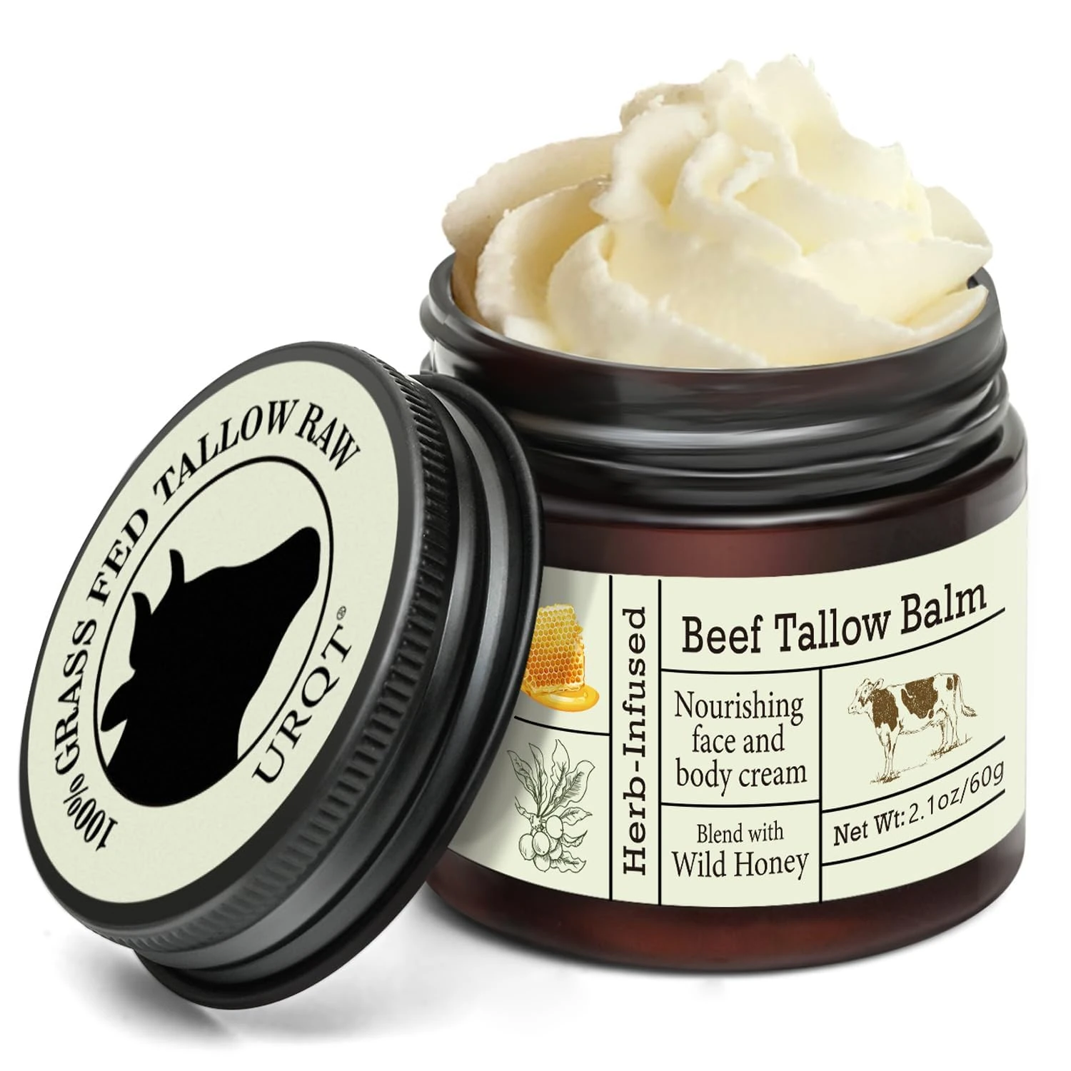 Beef Tallow Honey Balm - Beef Tallow for Skin, Deeply Nourishing Organic Grass Fed Tallow Balm, Beef Tallow Cream for Face & Body, Moisturizing Skin Care Cream for Dry Skin (Colour, A)