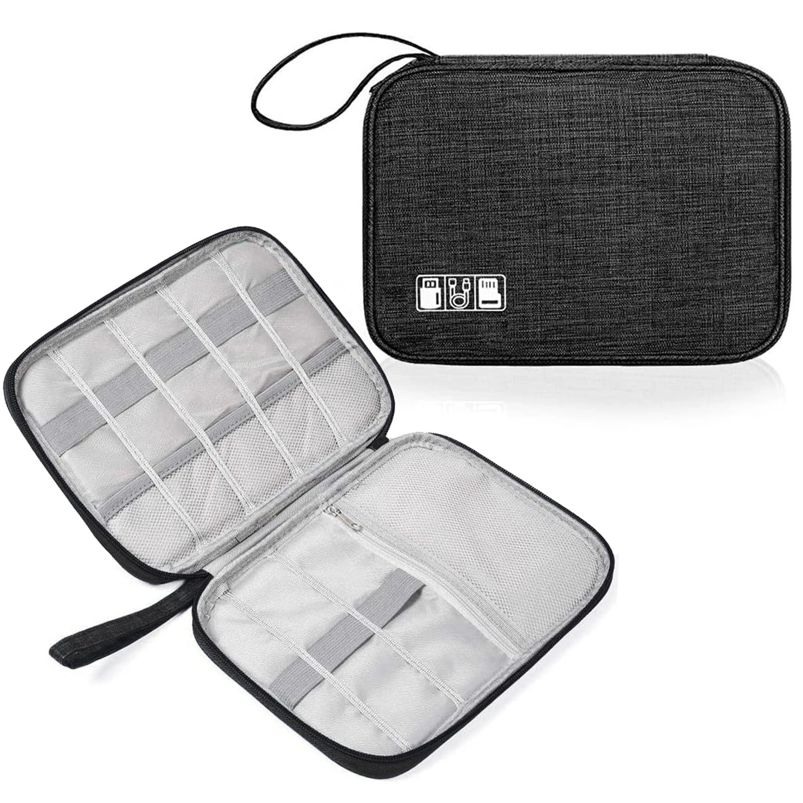 YHQZ 1 Pcs Universal Carry Travel Gadget Bag,Travel Cable OrganiserBag and Cables OrganiserBag,Electronics Accessories Organizer Bag for Chargers,Cables,USB Drive,SD Card,Power Bank,Disk(Black)