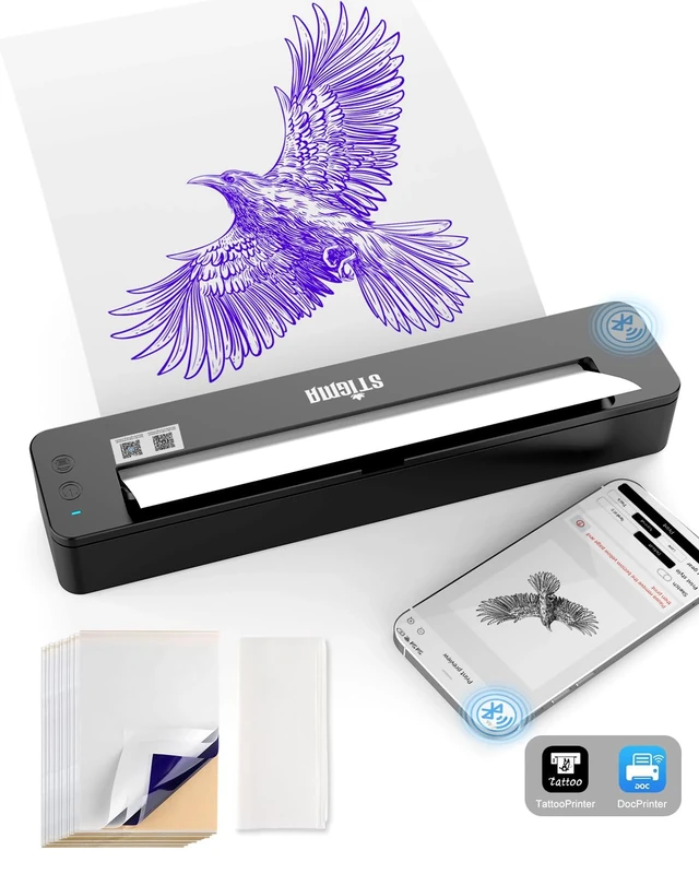 STIGMA Tattoo Transfer Stencil Machine A4 Printer Bluetooth Tattoo Thermal Stencil Machine Copier Drawing Thermal Stencil Maker with 10Pcs Transfer Paper for Tattooing Printing T106S-UK