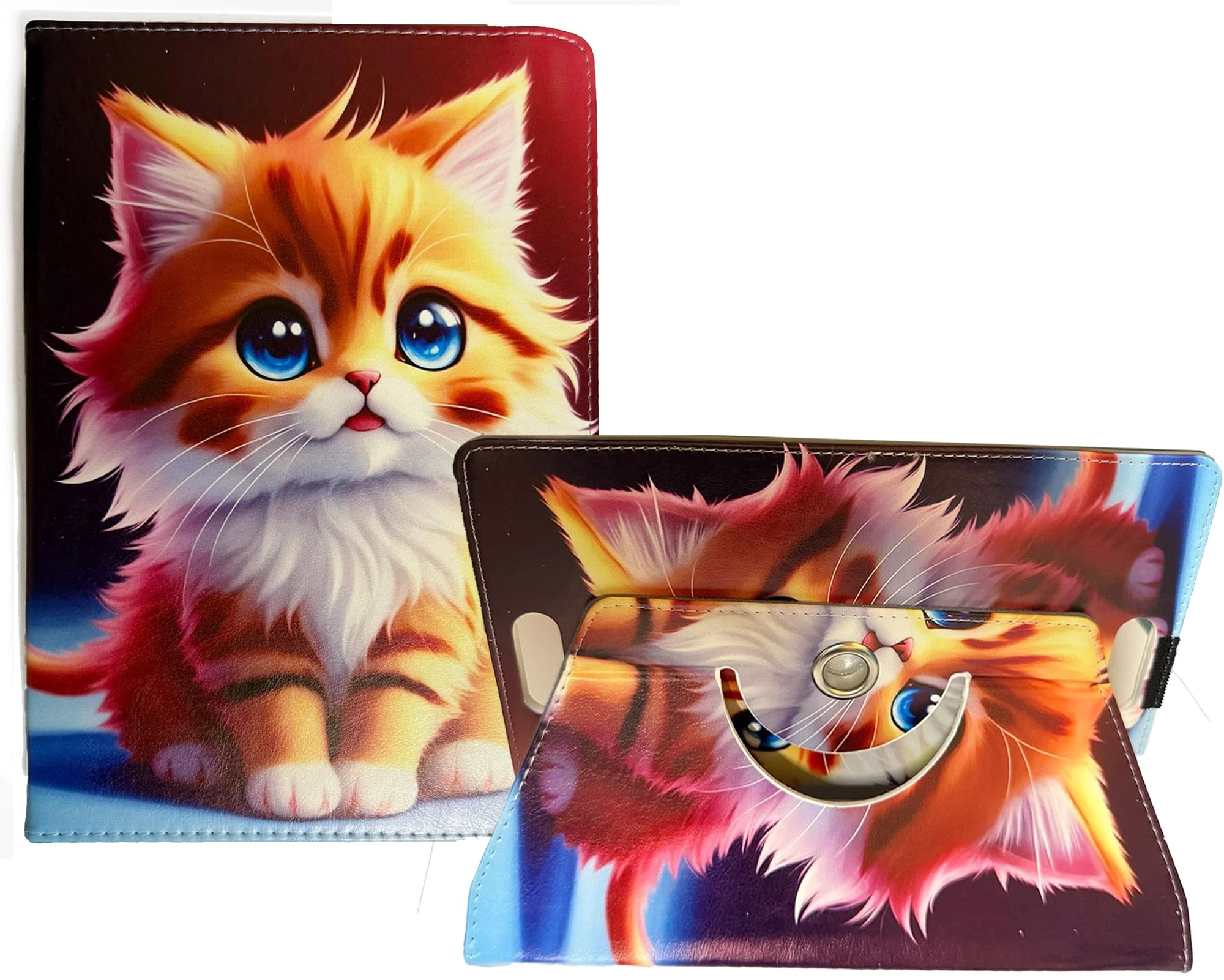 SU 10 inch Tablet Case - Universal Stand Case Folio Cover Magic Leather 360° Rotating Case Fits for ALL 10in Inch & 10.1in Inch Tablets + Stylus Pen (Cat)