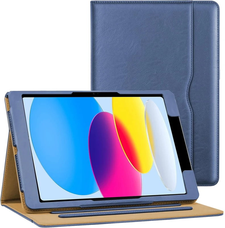 Leather Case For iPad (A16) 11th Generation 11 Inch 2025/ iPad 10th Generation 10.9 Inch 2022 Premium Blue Tan, Magnetic Flip [Corner Protection] Multi-Angle Viewing Stand Cover Auto Wake/Sleep