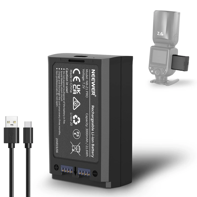 Neewer 7.2V/3000mAh Replacement Li ion Battery for Flash Speedlite, Lithium Battery Pack for Z3-C Z3-S Z3-N,Z2PRO-C Z2PRO-S Z2PRO-N, Z2-C Z2-S Z2-N, Z880-C Z880-S Z880-N Flash Speedlite, NB-Z1 PRO