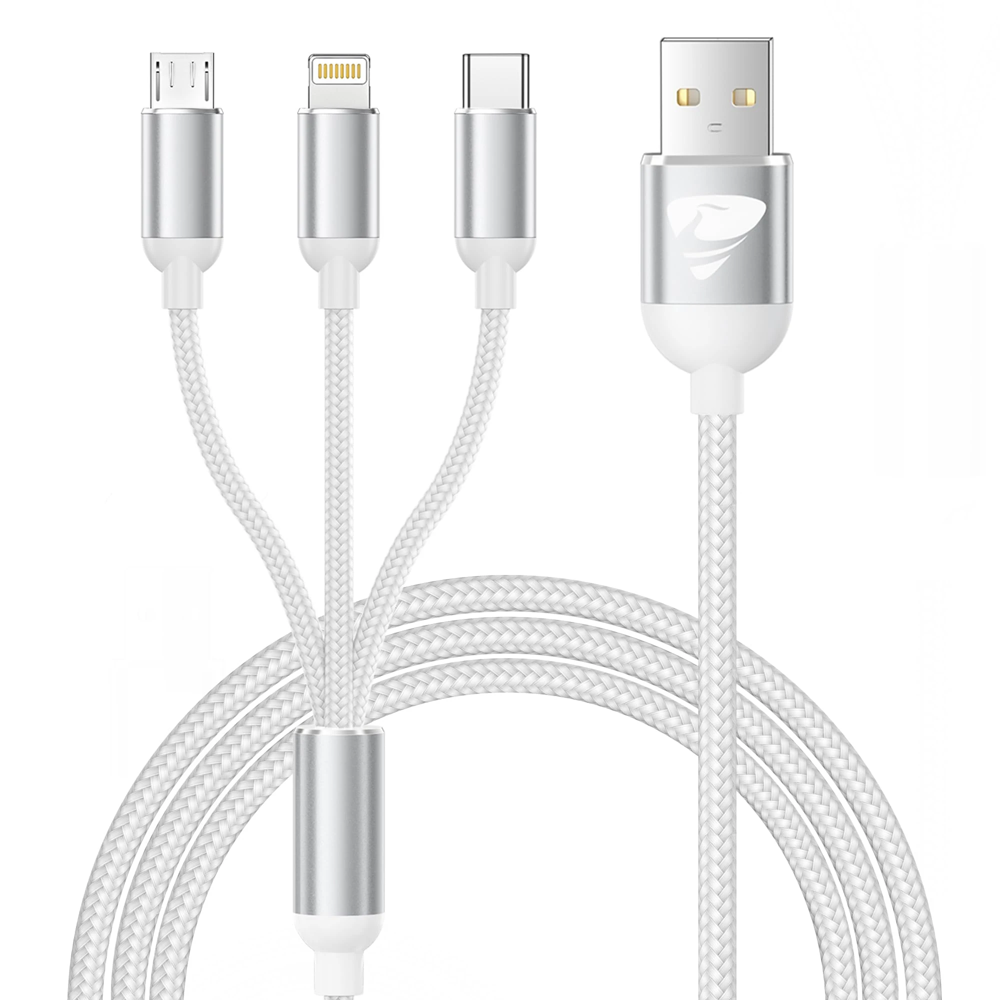 Multi Charger Cable, 3 in 1 3A USB Fast Charging Cord 1.2M Nylon Braided with Micro USB Type C Lightning Cable Connector for iphone, Samsung Galaxy, Oneplus, Kindle, LG, Android