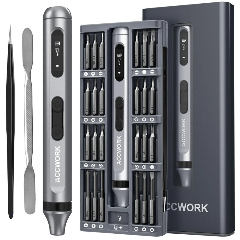 Mini Electric Screwdriver, 52 in 1 Precision Screwdriver Set with 48 Magnetic S2 Bits, 2 LED Lights, Rechargeable Electronics Repair Tool Kit for Phone Camera Laptop Watch