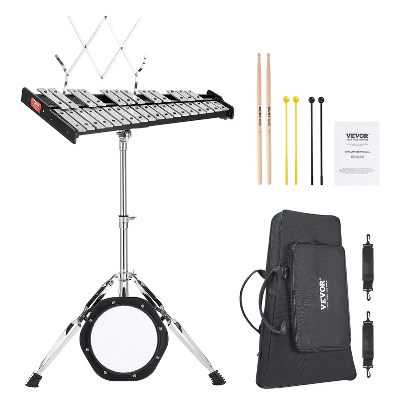 VEVOR 30 Note Glockenspiel Xylophone Bell Kit, Professional Percussion Instrument Set with Mallets, Drum Sticks, Music Stand, 8" Practice Pad, Adjustable Stand and Carrying Bag for Students & Adults