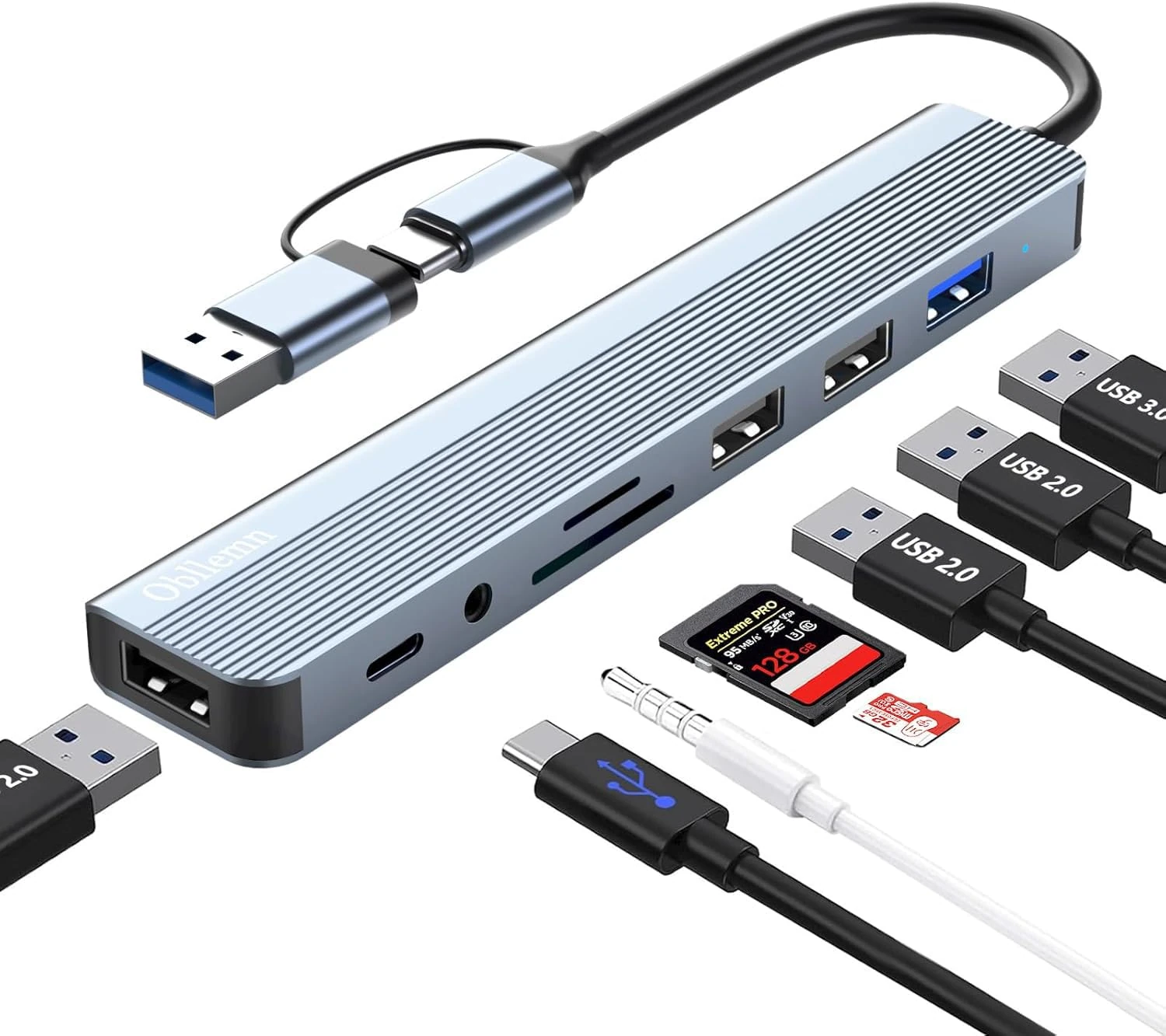 USB C Hub 3.0, 8 in 1 USB Hub 3.0 Multiport Adapter with SD, TF, USB 3.0, USB 2.0, 3.5 mm Audio ports, Hub USB C for MacBook Air/Pro, Galaxy, Pad, Windows