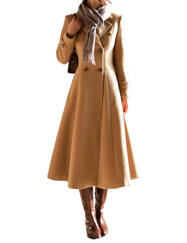 IDEALSANXUN Womens Long Wool Coat Fall Winter Double Breasted Trench Coat Peacoat Jackets, Camel, Small