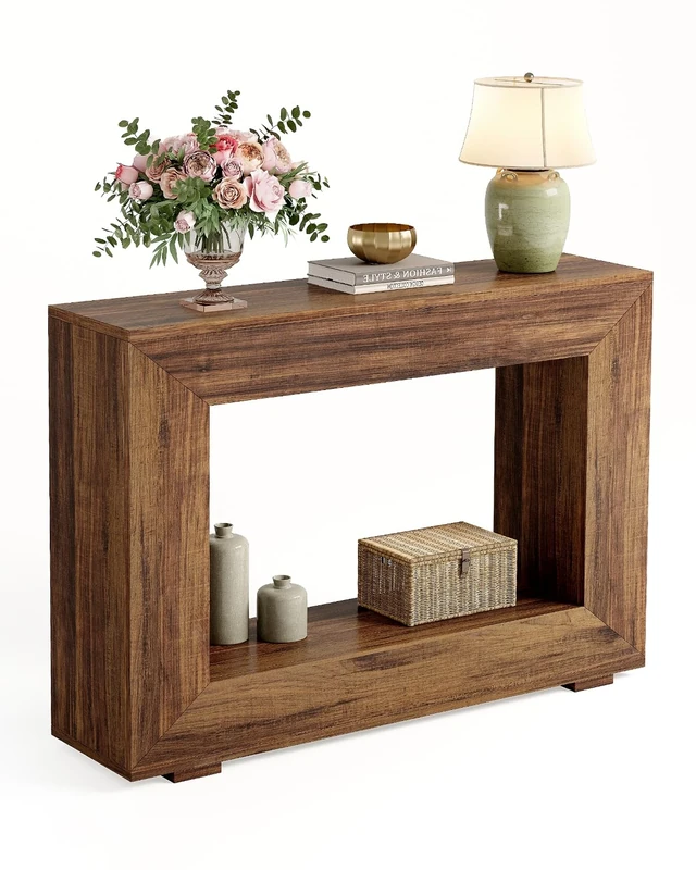 LITTLE TREE 47 Inches Console Table, Sofa Table with Storage, Modern Entryway Furniture for Hallway, Narrow Long Sofa Entryway Table for Living Room, Brown