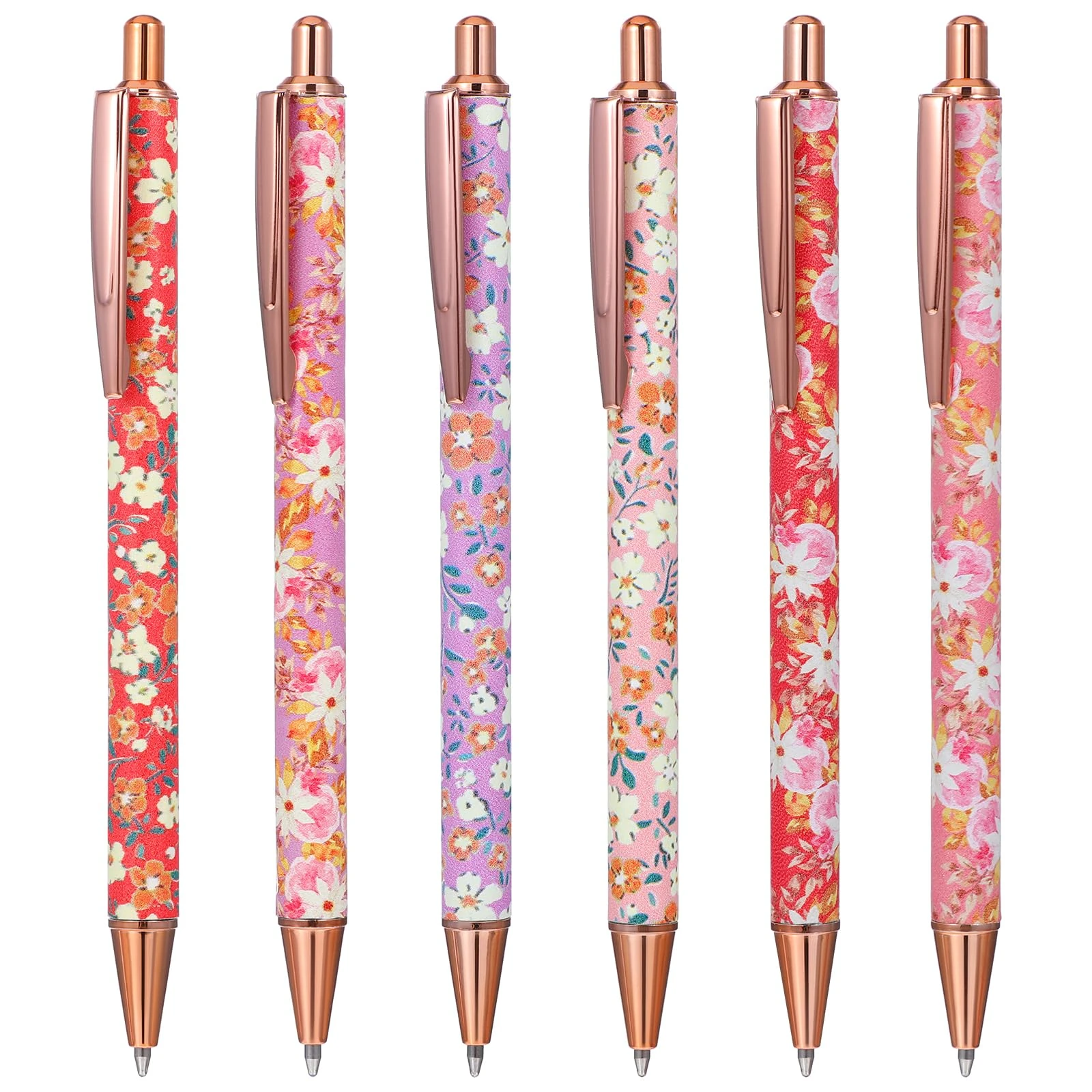 Mabor 6pcs Floral Pens for Women, Art Ballpoint Pens Cute Fashionable Retractable Ballpoint Pen Black Personalized Pen Suitable for Women Colleagues Teachers Students Gifts