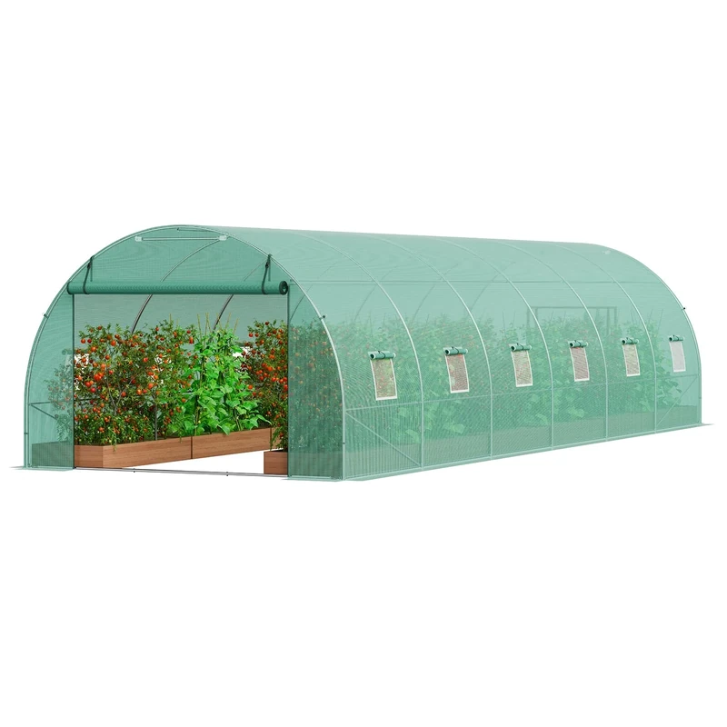 VEVOR Walk-in Tunnel Greenhouse, 29.2x9.7x6.5 ft Hoop House Greenhouse Tunnel, Plant Hot House with Galvanized Steel Frame, Green PE Cover, Roll-up Zipper Door and 12 Windows for Outdoor