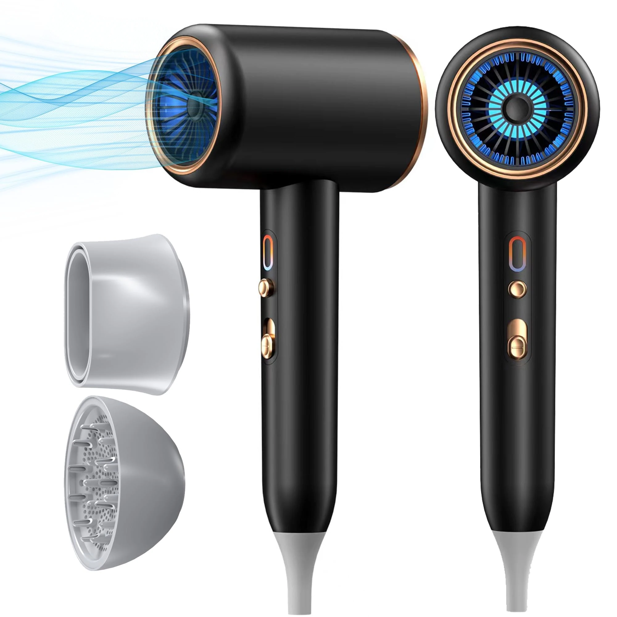 Professional Hair Dryer 2400W Quick Drying, Ionic Hairdryer with Diffuser & Concentrator, Blow Dryer with 60000 RPM Powerful Motor, 3 Heat & 2 Speed Settings & Cool Shot, Hair Dryer for Women Men