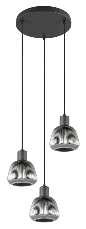 Trio Leuchten Tarifa 362830332 Pendant Light, Matt Black Metal, Glass Chrome Sprayed, Excluding 3X E27