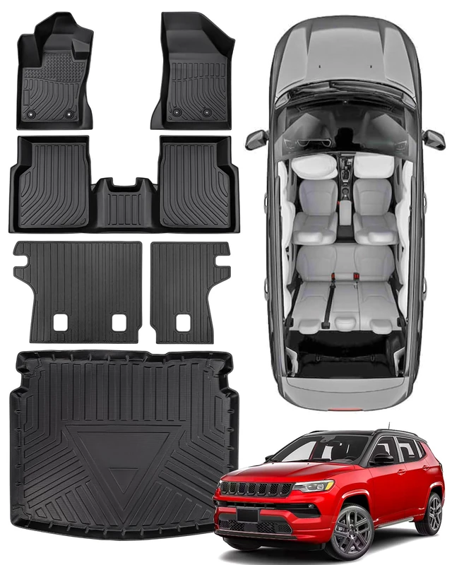 Papimats 6 PCS for Jeep Compass Floor Mats 2025 2024 2023 2022 2021 2020 2019 2018 2017, Full Set with Backrest Mat All Weather Cargo Liners Trunk, for Jeep Compass Accessories 2017-2025