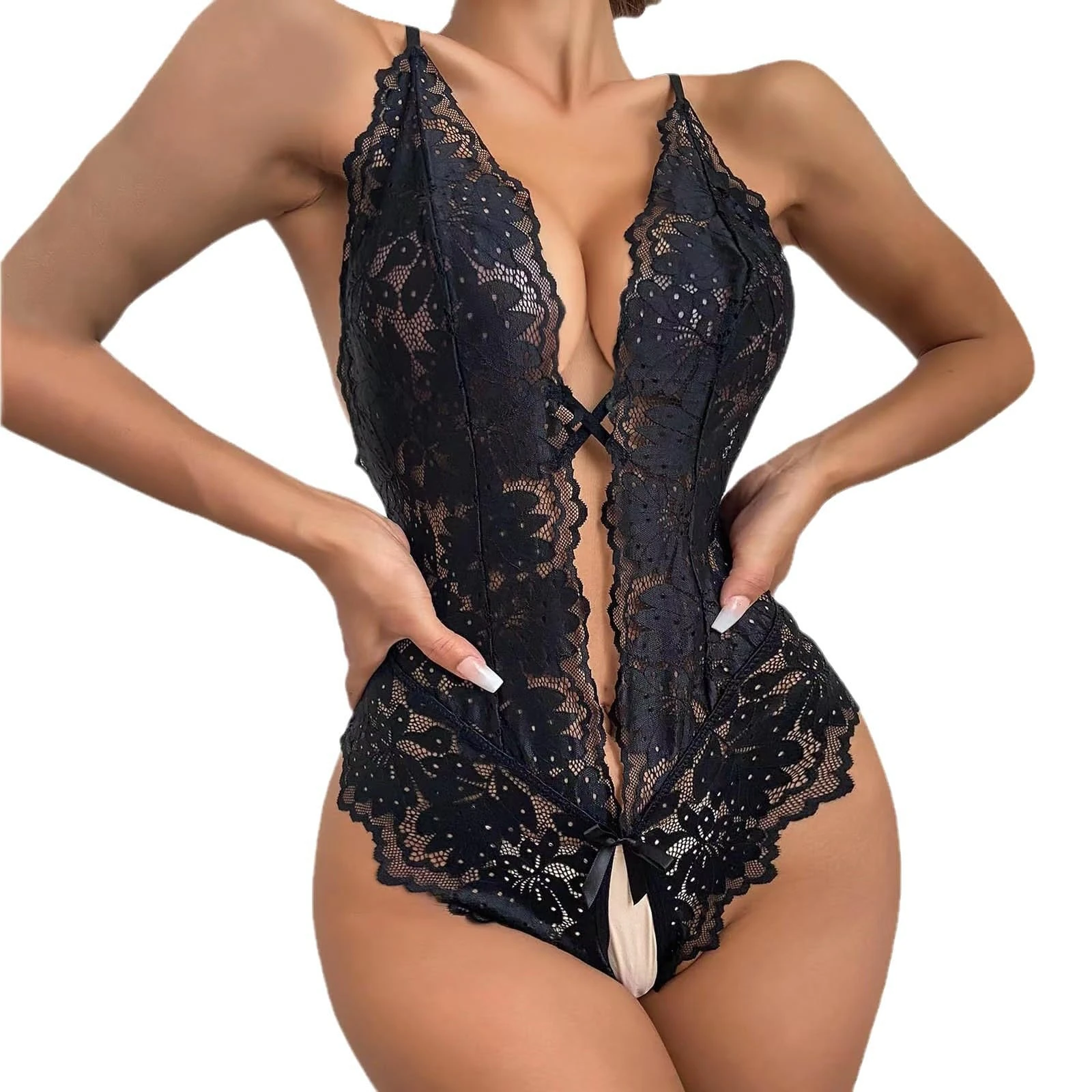 Risipu Sexy Lace Teddy Lingerie Women's One Piece Lingerie Date Night, Anniversary and Valentine's Day Options for Women of All Shapes and Sizes (Black, XXL)