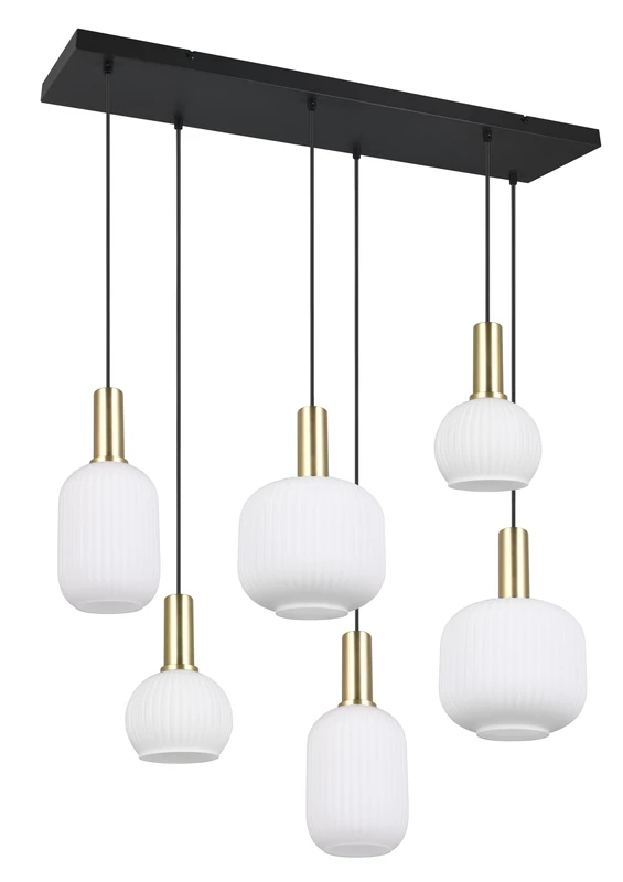 Trio Leuchten Diva 319800608 Pendant Light, Metal Brass/Matt Black, Glass White, excl. 6X E27
