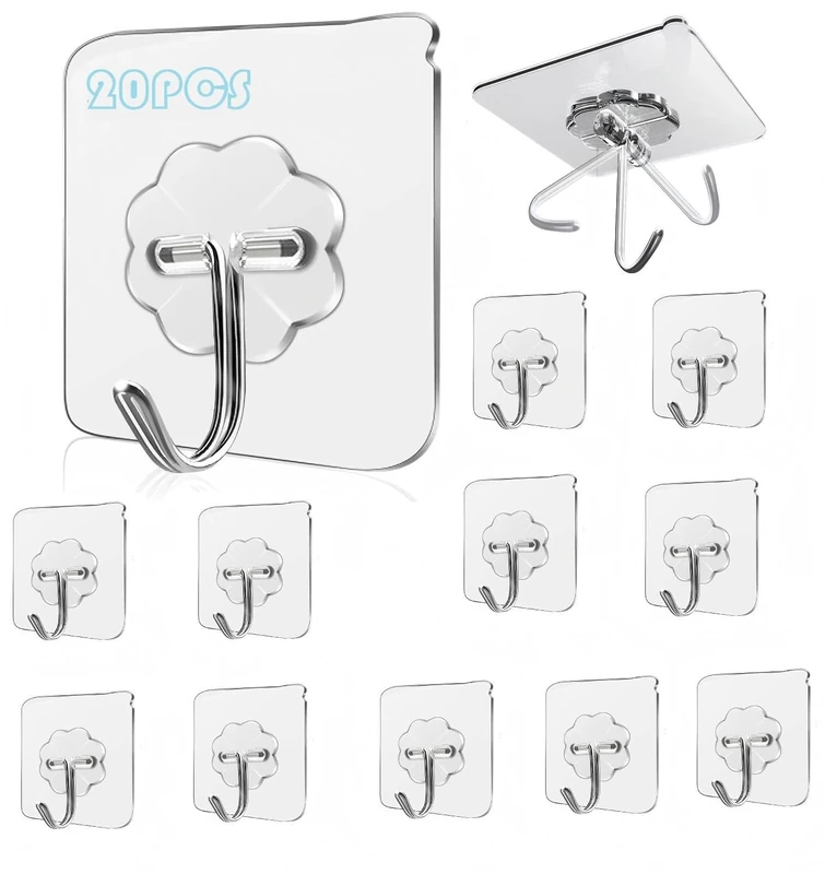 Taiyeestar 20pcs Heavy Duty Self Adhesive Clear Wall Hooks - Kitchen