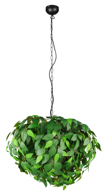 Reality Leuchten LEAVY R10464015 Pendant Light, Matt Black Metal, Green Plastic Leaves, excl. 4X E14